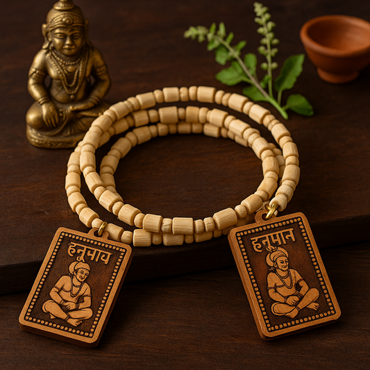🌿✨ Tulsi Kanthi Mala with Hanuman Pendant (2 Pc Set)