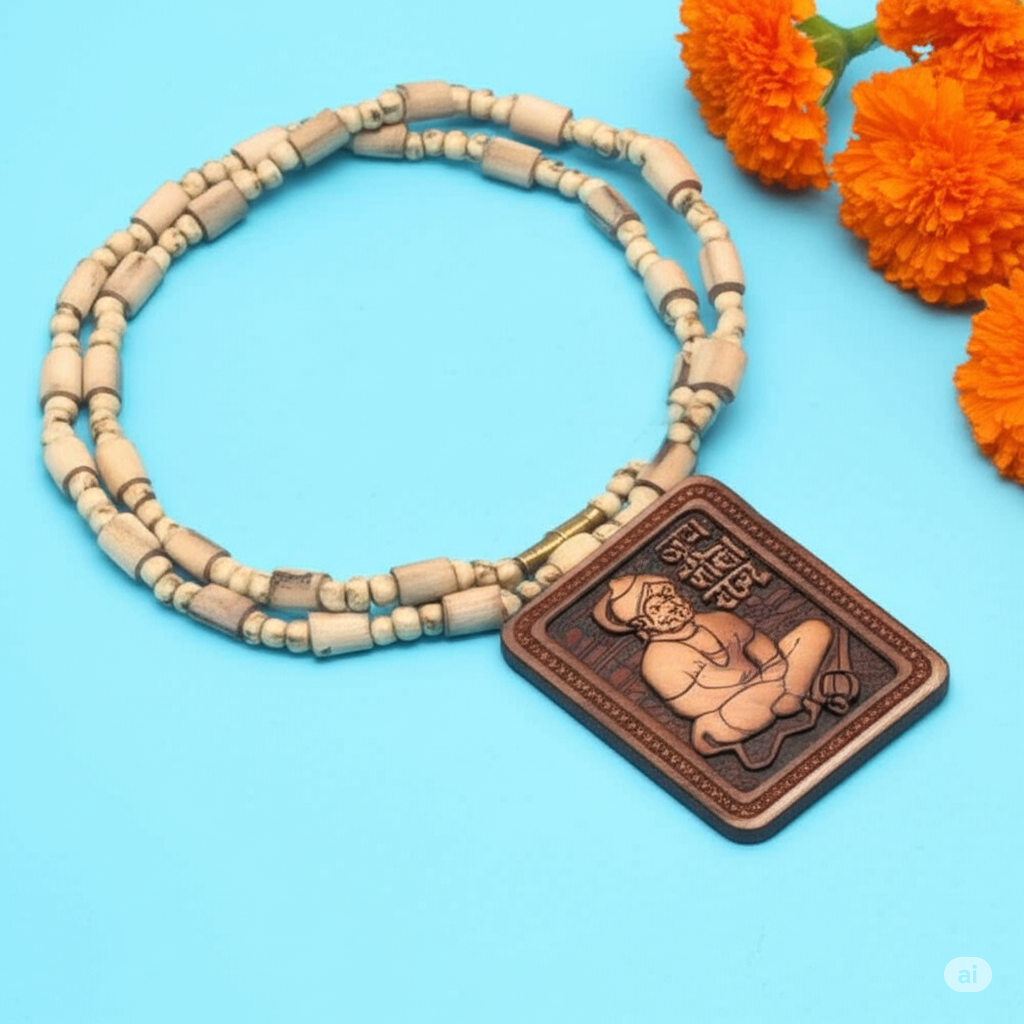 🌿✨ Tulsi Kanthi Mala with Hanuman Pendant (2 Pc Set)