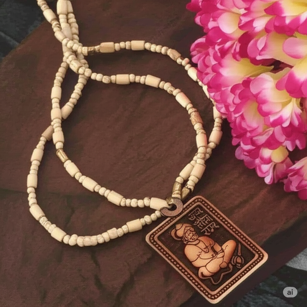 ๐ฟโจ Tulsi Kanthi Mala with Hanuman Pendant (2 Pc Set)