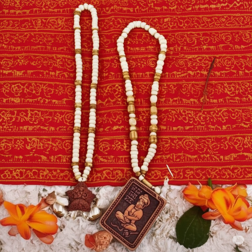 ๐ฟโจ Tulsi Kanthi Mala with Hanuman Pendant (2 Pc Set)
